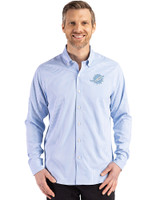Miami Dolphins Mono Cutter & Buck Skyline Epic Confidence Recycled Gingham Mens Long Sleeve Dress Shirt Atlas/White Front