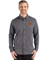 Washington Commanders Cutter & Buck Skyline Epic Confidence Recycled Gingham Mens Long Sleeve Dress Shirt Black/Elemental Grey Front