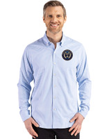 Philadelphia Union Cutter & Buck Skyline Epic Confidence Recycled Gingham Mens Long Sleeve Dress Shirt Atlas/White Front