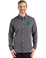Seattle Sounders FC Cutter & Buck Skyline Recycled Gingham Mens Long Sleeve Button Down Dress Shirt Black/Elemental Grey Front