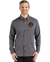 Houston Dynamo FC Cutter & Buck Skyline Recycled Gingham Mens Long Sleeve Button Down Dress Shirt Black/Elemental Grey Front