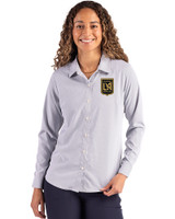 LAFC Cutter & Buck Skyline Epic Confidence Recycled Pinstripe Womens Long Sleeve Dress Shirt  Elemental Grey/White Front