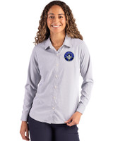 CF Montréal Cutter & Buck Skyline Epic Confidence Recycled Pinstripe Womens Long Sleeve Dress Shirt  Elemental Grey/White Front