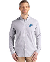 Detroit Lions Cutter & Buck Skyline Epic Confidence Recycled Pinstripe Mens Long Sleeve Dress Shirt Elemental Grey/White Front