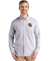 San Francisco 49ers NFL Helmet Cutter & Buck Skyline Epic Confidence Recycled Pinstripe Mens Long Sleeve Dress Shirt Elemental Grey/White Front