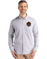 Houston Dynamo FC Cutter & Buck Skyline Epic Confidence Recycled Pinstripe Mens Long Sleeve Dress Shirt Elemental Grey/White Front