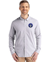 CF Montréal Cutter & Buck Skyline Recycled Pinstripe Mens Long Sleeve Button Down Dress Shirt Elemental Grey/White Front
