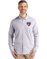 FC Dallas Cutter & Buck Skyline Recycled Pinstripe Mens Long Sleeve Button Down Dress Shirt Elemental Grey/White Front
