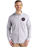 Inter Miami CF Cutter & Buck Skyline Epic Confidence Recycled Pinstripe Mens Long Sleeve Dress Shirt Elemental Grey/White Front