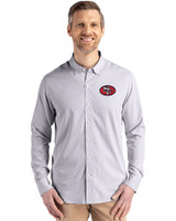 San Francisco 49ers Historic Cutter & Buck Skyline Epic Confidence Recycled Pinstripe Mens Long Sleeve Dress Shirt Elemental Grey/White Front