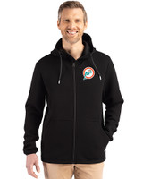 Miami Dolphins Historic Cutter & Buck Roam Recycled Buttery-Soft Knit Mens Full Zip Hooded Jacket Black Front
