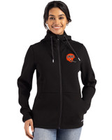 Cincinnati Bengals Historic Cutter & Buck Roam Epic Versatility Recycled Womens Full Zip Hooded Jacket Black Front
