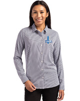Detroit Lions Historic Cutter & Buck Skyline Epic Confidence Recycled Gingham Womens Long Sleeve Dress Shirt  Black/White Front
