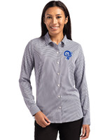 Los Angeles Rams Historic Cutter & Buck Skyline Epic Confidence Recycled Gingham Womens Long Sleeve Dress Shirt  Black/White Front