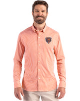Chicago Bears Historic Cutter & Buck Skyline Recycled Gingham Mens Long Sleeve Button Down Dress Shirt College Orange/White Front