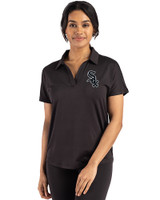 Chicago White Sox Cutter & Buck Coastline Recycled Double Peached Womens Dolman Polo Black Front