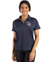 Tampa Bay Rays Stars & Stripes Cutter & Buck Coastline Epic Comfort Recycled Womens Dolman Polo Navy Blue Front