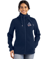 Baltimore Orioles Stars & Stripes Cutter & Buck Roam Epic Versatility Recycled Womens Full Zip Hooded Jacket Navy Blue Front