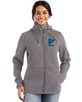 Minnesota Twins City Connect Cutter & Buck Roam Epic Versatility Recycled Womens Full Zip Hooded Jacket Elemental Grey Front