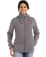 St. Louis Cardinals Cutter & Buck Roam Epic Versatility Recycled Womens Full Zip Hooded Jacket Elemental Grey Front