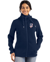 San Francisco Giants Stars & Stripes Cutter & Buck Roam Epic Versatility Recycled Womens Full Zip Hooded Jacket Navy Blue Front