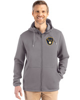 Milwaukee Brewers Cutter & Buck Roam Epic Versatility Recycled Mens Full Zip Hooded Jacket Elemental Grey Front