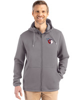 Cleveland Guardians Cutter & Buck Roam Epic Versatility Recycled Mens Full Zip Hooded Jacket Elemental Grey Front