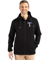 Texas Rangers Cutter & Buck Roam Epic Versatility Recycled Mens Full Zip Hooded Jacket Black Front