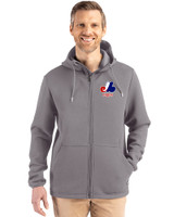 Montreal Expos Cooperstown Cutter & Buck Roam Epic Versatility Recycled Mens Full Zip Hooded Jacket Elemental Grey Front
