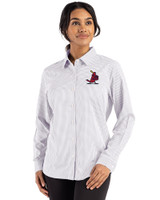 St. Louis Cardinals Cooperstown Cutter & Buck Skyline Epic Confidence Recycled Gingham Womens Long Sleeve Dress Shirt  Concrete/White Front