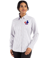 Montreal Expos Cooperstown Cutter & Buck Skyline Epic Confidence Recycled Gingham Womens Long Sleeve Dress Shirt  Concrete/White Front