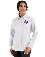 Texas Rangers Cooperstown Cutter & Buck Skyline Epic Confidence Recycled Gingham Womens Long Sleeve Dress Shirt  Concrete/White Front