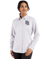 Washington Nationals Cooperstown Cutter & Buck Skyline Epic Confidence Recycled Gingham Womens Long Sleeve Dress Shirt  Concrete/White Front