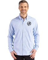 New York Yankees Mono Cutter & Buck Skyline Epic Confidence Recycled Gingham Mens Long Sleeve Dress Shirt Atlas/White Front