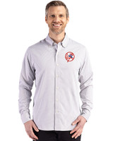 New York Yankees Cooperstown Cutter & Buck Skyline Epic Confidence Recycled Gingham Mens Long Sleeve Dress Shirt Concrete/White Front