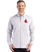 Boston Red Sox Cooperstown Cutter & Buck Skyline Epic Confidence Recycled Gingham Mens Long Sleeve Dress Shirt Concrete/White Front