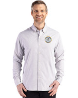 Milwaukee Brewers Cooperstown Cutter & Buck Skyline Epic Confidence Recycled Gingham Mens Long Sleeve Dress Shirt Concrete/White Front