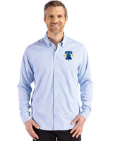 Philadelphia Phillies City Connect Cutter & Buck Skyline Epic Confidence Recycled Gingham Mens Long Sleeve Dress Shirt Atlas/White Front
