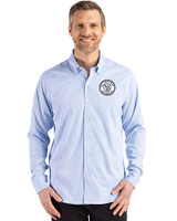 Milwaukee Brewers Mono Cutter & Buck Skyline Epic Confidence Recycled Gingham Mens Long Sleeve Dress Shirt Atlas/White Front