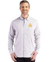 Seattle Mariners Cooperstown Cutter & Buck Skyline Epic Confidence Recycled Gingham Mens Long Sleeve Dress Shirt Concrete/White Front