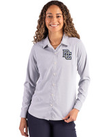 Washington Nationals Cooperstown Cutter & Buck Skyline Epic Confidence Recycled Pinstripe Womens Long Sleeve Dress Shirt  Elemental Grey/White Front