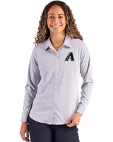 Arizona Diamondbacks Mono Cutter & Buck Skyline Epic Confidence Recycled Pinstripe Womens Long Sleeve Dress Shirt  Elemental Grey/White Front