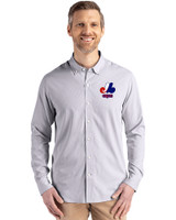Montreal Expos Cooperstown Cutter & Buck Skyline Epic Confidence Recycled Pinstripe Mens Long Sleeve Dress Shirt Elemental Grey/White Front