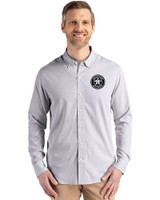 Houston Astro Mono Cutter & Buck Skyline Epic Confidence Recycled Pinstripe Mens Long Sleeve Dress Shirt Elemental Grey/White Front