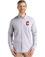 Cleveland Guardians - Cutter & Buck Skyline Epic Confidence Recycled Pinstripe Mens Long Sleeve Dress Shirt Elemental Grey/White Front
