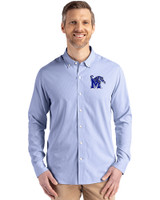 Memphis Tigers Cutter & Buck Skyline Recycled Pinstripe Mens Long Sleeve Button Down Dress Shirt Tour Blue/White Front