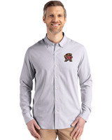 Maryland Terrapins Cutter & Buck Skyline Epic Confidence Recycled Pinstripe Mens Long Sleeve Dress Shirt Elemental Grey/White Front