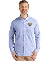 Fort Valley State Wildcats Cutter & Buck Skyline Epic Confidence Recycled Pinstripe Mens Long Sleeve Dress Shirt Tour Blue/White Front