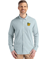 Baylor Sailor Bear College Vault Cutter & Buck Skyline Epic Confidence Recycled Pinstripe Mens Long Sleeve Dress Shirt Hunter/White Front