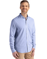Boise State Broncos Cutter & Buck Skyline Epic Confidence Recycled Pinstripe Mens Long Sleeve Dress Shirt Tour Blue/White Side